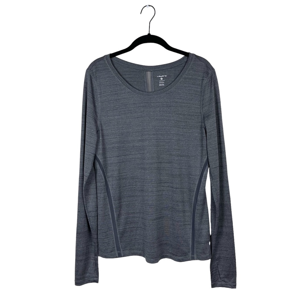 Layer 8 Quick-Dry Gray Round Neck Long Sleeve Mesh Detail Size M